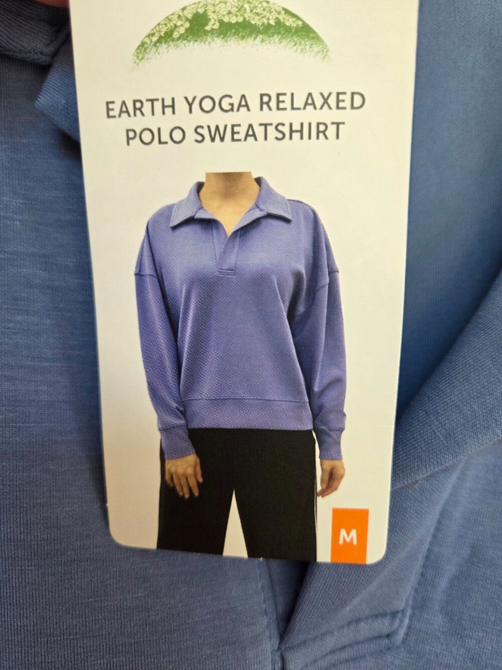 Women’s Earth Yoga Size M Relaxed Polo Sweatshirt Colony Blue Eco-Friendly Cozy